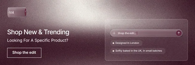 X header for By Teddy: "Shop New & Trending". Cyanotype style, bottom layout, dark palette in grey, red.