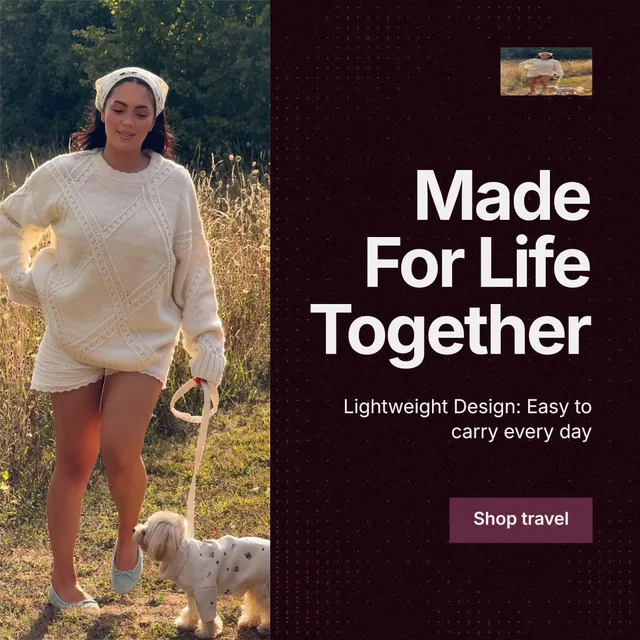 Instagram post for By Teddy: "Made For Life Together". Swiss style, right layout, dark palette in black, orange, grey.