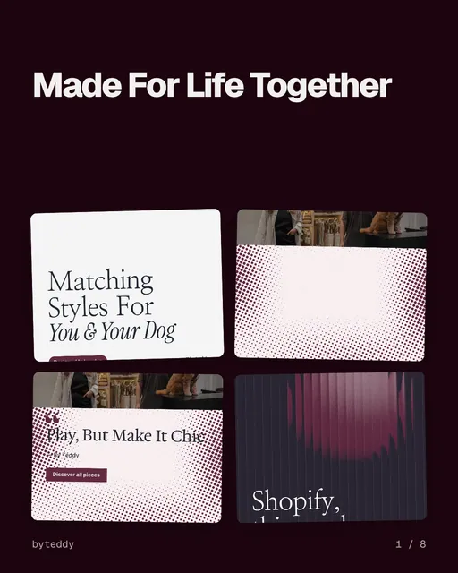 Carousel for By Teddy: "Made For Life Together". Collection carousel, 8 slides, dark palette.