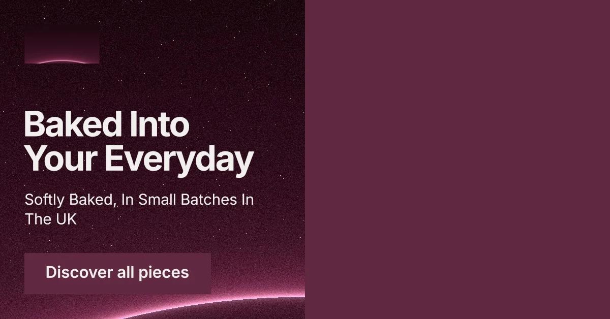 Social ad for By Teddy: "Baked Into Your Everyday". Swiss style, bottom layout, dark palette in red, pink, grey.