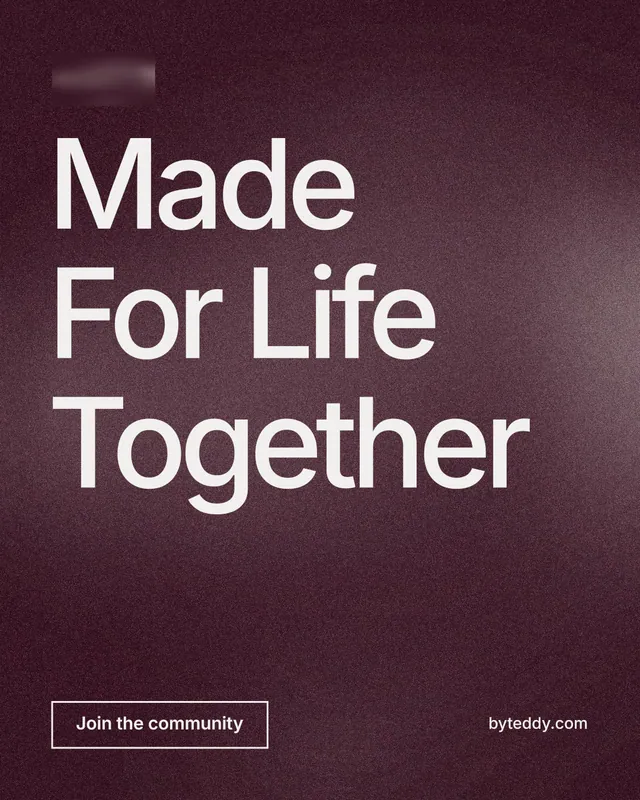 Instagram portrait post for By Teddy: "Made For Life Together". Cyanotype style, poster layout, dark palette in red, grey.
