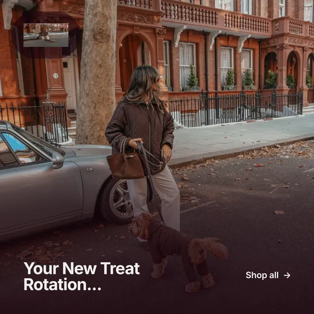 Instagram post for By Teddy: "Your New Treat Rotation..." Swiss style, image led layout, dark palette in red, black, grey.