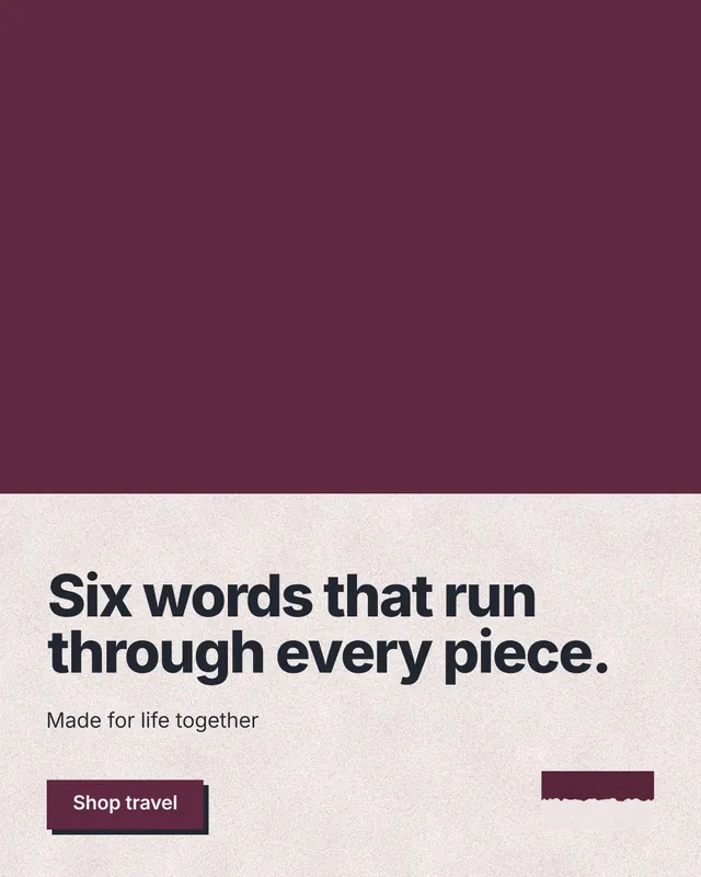 Instagram portrait post for By Teddy: "Six words that run through every piece." Paper trio style, bottom layout, light palette in red, orange.