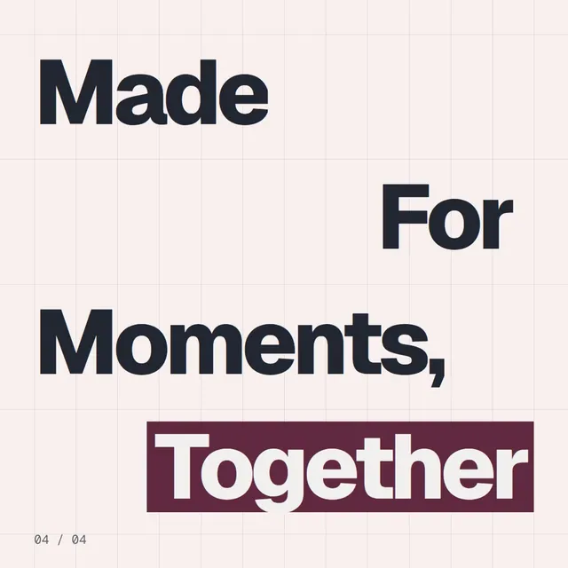 Video for By Teddy: "Made For Moments, Together". Kinetic type grid, 6.0 s, light palette.