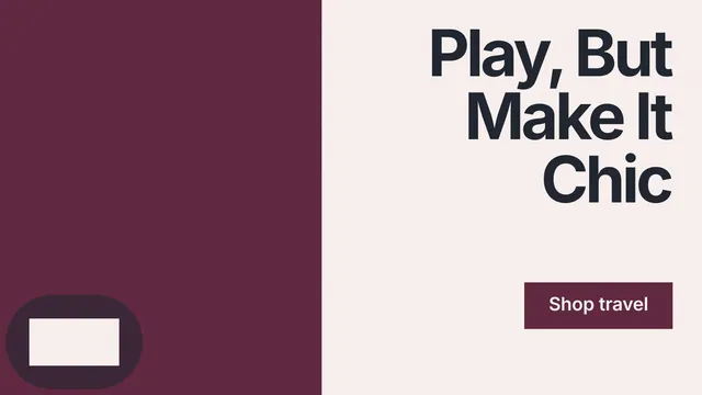 Landscape graphic for By Teddy: "Play, But Make It Chic". Swiss style, right layout, light palette in red, white.