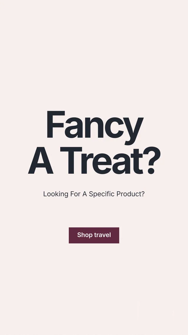 Instagram story for By Teddy: "Fancy A Treat?" Swiss style, centred layout, light palette in white, grey.
