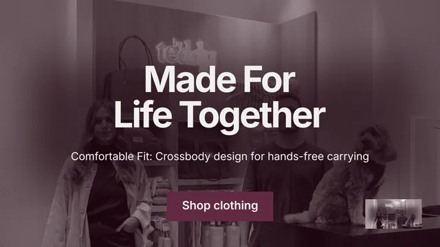 Landscape graphic for By Teddy: "Made For Life Together". Swiss style, centred layout, dark palette in red, grey.
