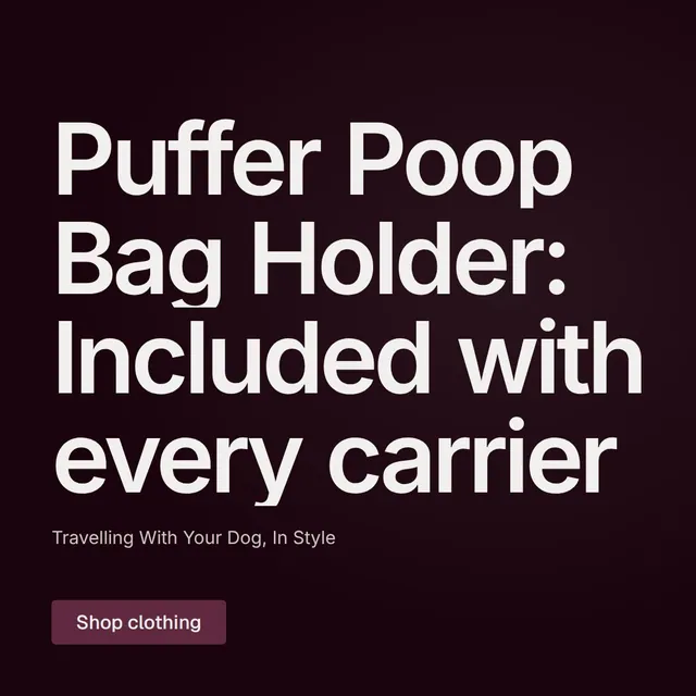 Video for By Teddy: "Puffer Poop Bag Holder: Included with every carrier". Kinetic type grid, 7.0 s, dark palette.