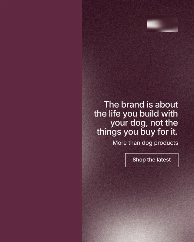 Instagram portrait post for By Teddy: "The brand is about the life you build with your dog, not the things you buy for it." Cyanotype style, right layout, dark palette in red, grey.