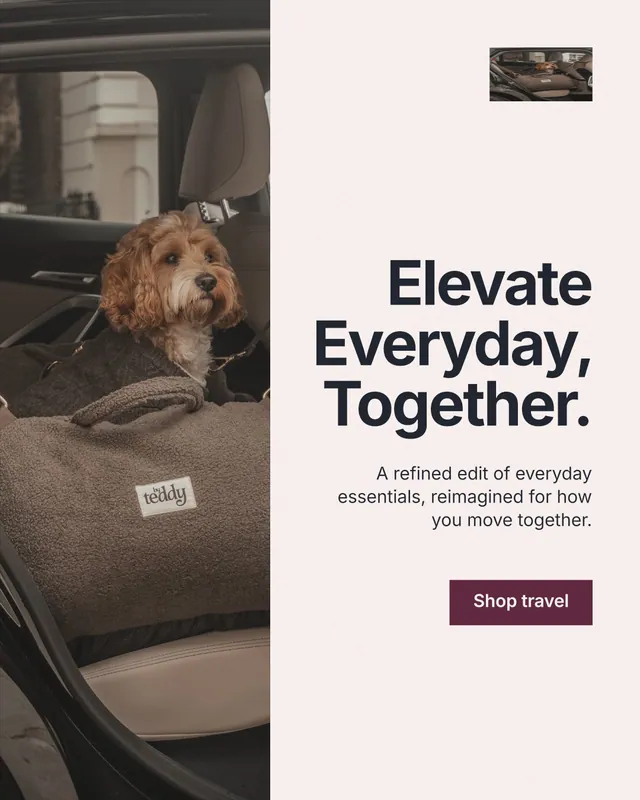 Instagram portrait post for By Teddy: "Elevate Everyday, Together." Swiss style, right layout, light palette in white, black, grey.