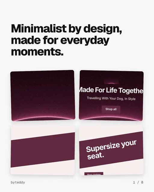 Carousel for By Teddy: "Minimalist by design, made for everyday moments.". Collection carousel, 8 slides, light palette.