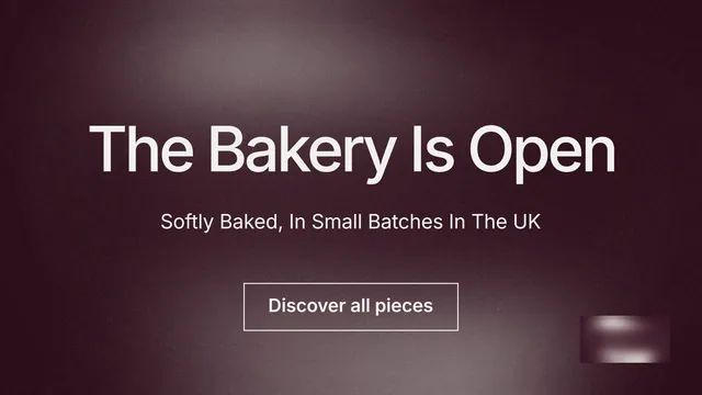 Landscape graphic for By Teddy: "The Bakery Is Open". Cyanotype style, centred layout, dark palette in red, grey.