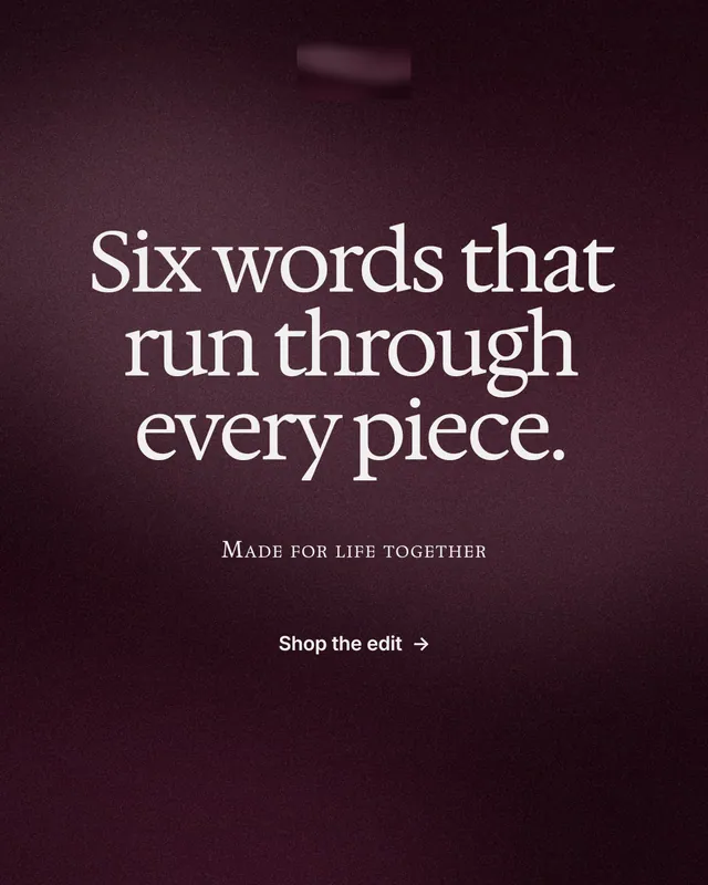 Instagram portrait post for By Teddy: "Six words that run through every piece." Swiss style, smallcaps layout, dark palette in pink, black, red.