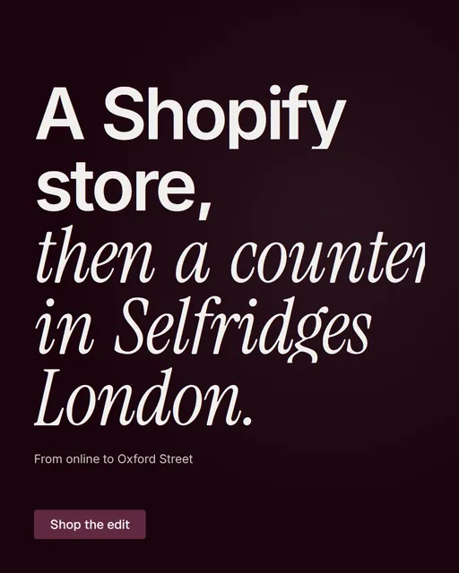Video for By Teddy: "A Shopify store, then a counter in Selfridges London.". Doc motion loop, 7.0 s, dark palette.