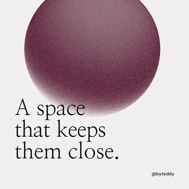 Instagram post for By Teddy: "A space that keeps them close." Auto 1x1 style, technique:shader field layout, light palette in white, red, grey.
