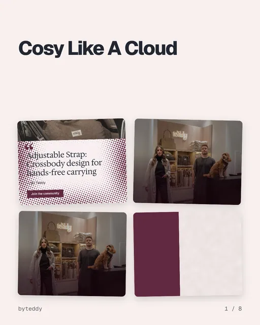 Carousel for By Teddy: "Cosy Like A Cloud". Collection carousel, 8 slides, light palette.
