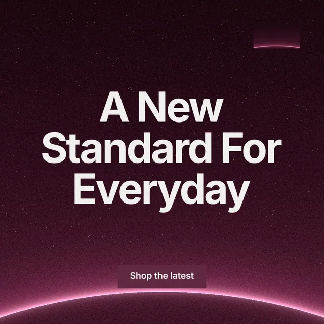 Instagram post for By Teddy: "A New Standard For Everyday". Swiss style, centred layout, dark palette in black, pink, red.