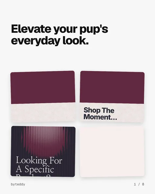 Carousel for By Teddy: "Elevate your pup's everyday look.". Collection carousel, 8 slides, light palette.