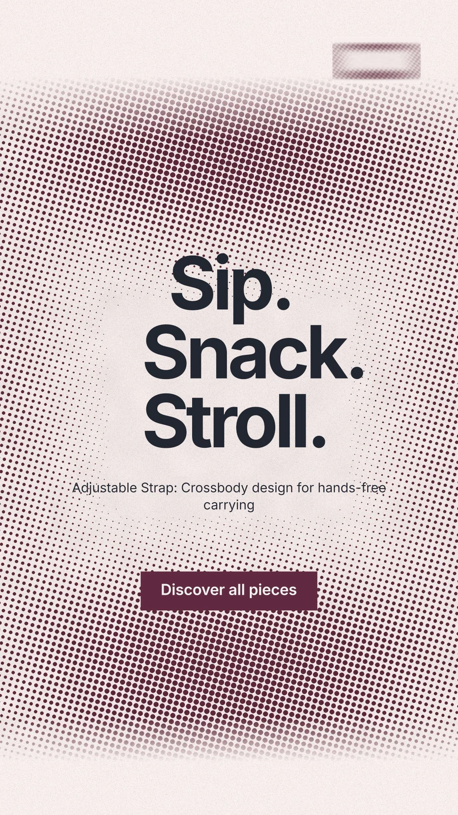 Instagram story for By Teddy: "Sip. Snack. Stroll." Retro print style, centred layout, light palette in grey, red, white.