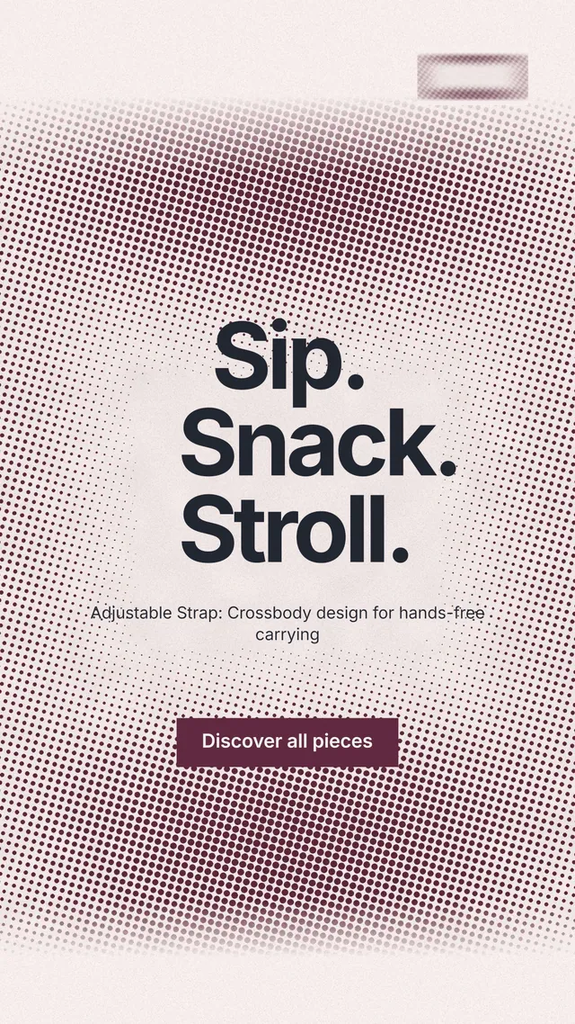 Instagram story for By Teddy: "Sip. Snack. Stroll." Retro print style, centred layout, light palette in grey, red, white.