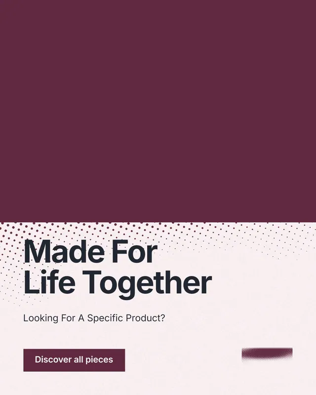 Instagram portrait post for By Teddy: "Made For Life Together". Swiss style, bottom layout, light palette in red, white, grey.