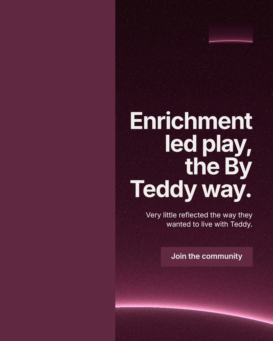 Instagram portrait post for By Teddy: "Enrichment led play, the By Teddy way." Swiss style, right layout, dark palette in red, black, pink.