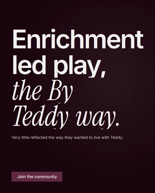 Video for By Teddy: "Enrichment led play, the By Teddy way.". Doc motion loop, 7.0 s, dark palette.