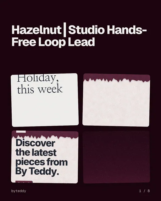 Carousel for By Teddy: "Hazelnut┃Studio Hands-Free Loop Lead". Collection carousel, 8 slides, dark palette.