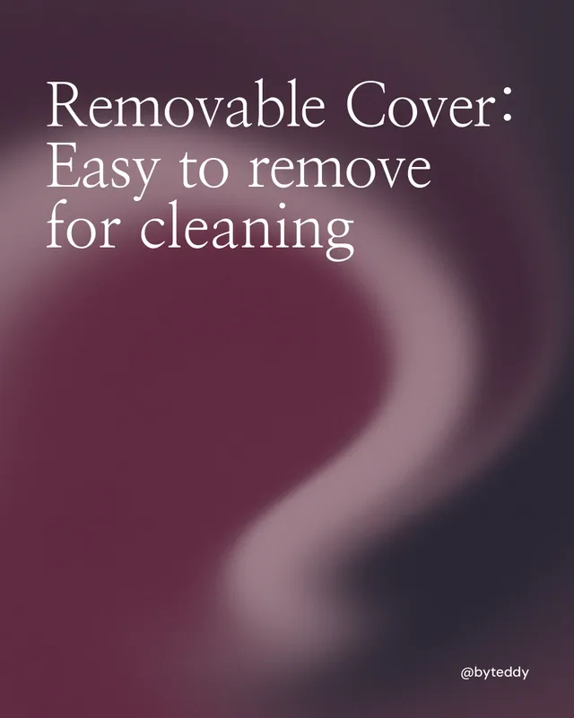 Instagram portrait post for By Teddy: "Removable Cover: Easy to remove for cleaning". Auto 4x5 style, technique:shader field layout, dark palette in red, black, grey.
