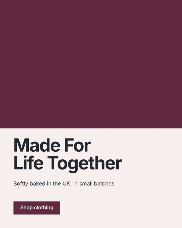 Instagram portrait post for By Teddy: "Made For Life Together". Swiss style, bottom layout, light palette in red, white.