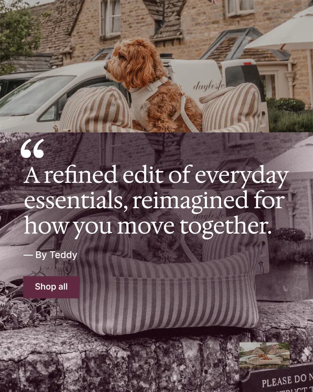 Instagram portrait post for By Teddy: "A refined edit of everyday essentials, reimagined for how you move together." Swiss style, quote layout, dark palette in grey, red.