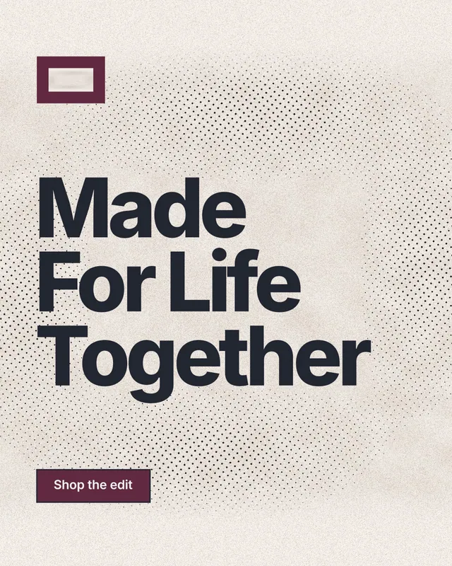 Instagram portrait post for By Teddy: "Made For Life Together". Ink sticker style, announce layout, light palette in white, orange, grey.