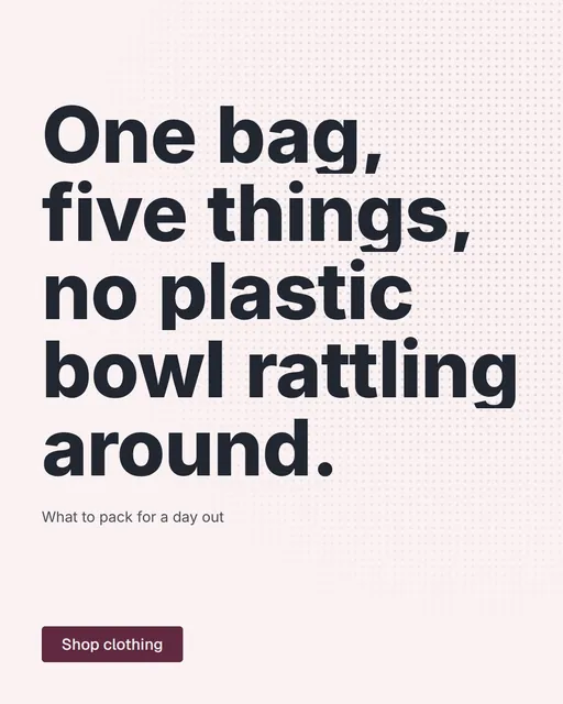 Video for By Teddy: "One bag, five things, no plastic bowl rattling around.". Doc motion loop, 7.0 s, light palette.