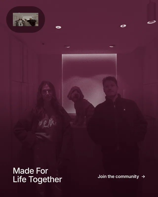 Instagram portrait post for By Teddy: "Made For Life Together". Cyanotype style, image led layout, dark palette in black, pink, red.