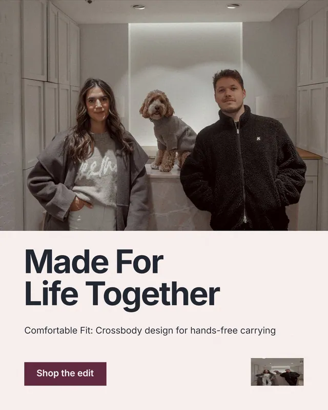 Instagram portrait post for By Teddy: "Made For Life Together". Swiss style, bottom layout, light palette in grey, white, black.