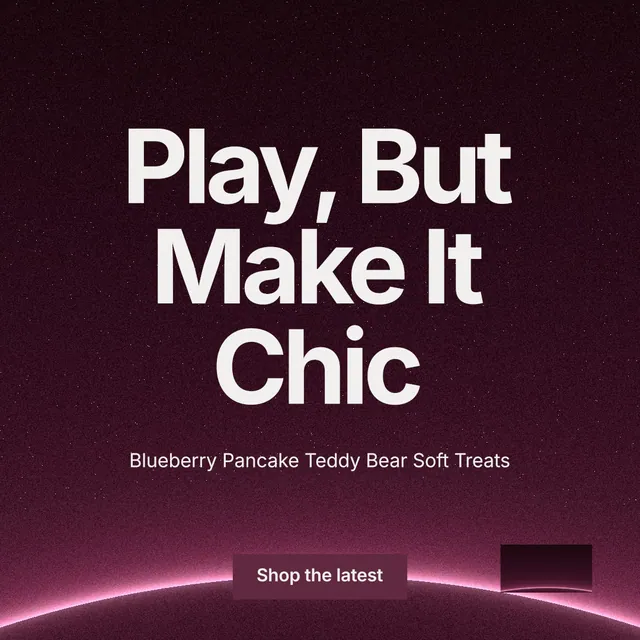 Instagram post for By Teddy: "Play, But Make It Chic". Swiss style, centred layout, dark palette in black, pink, grey.