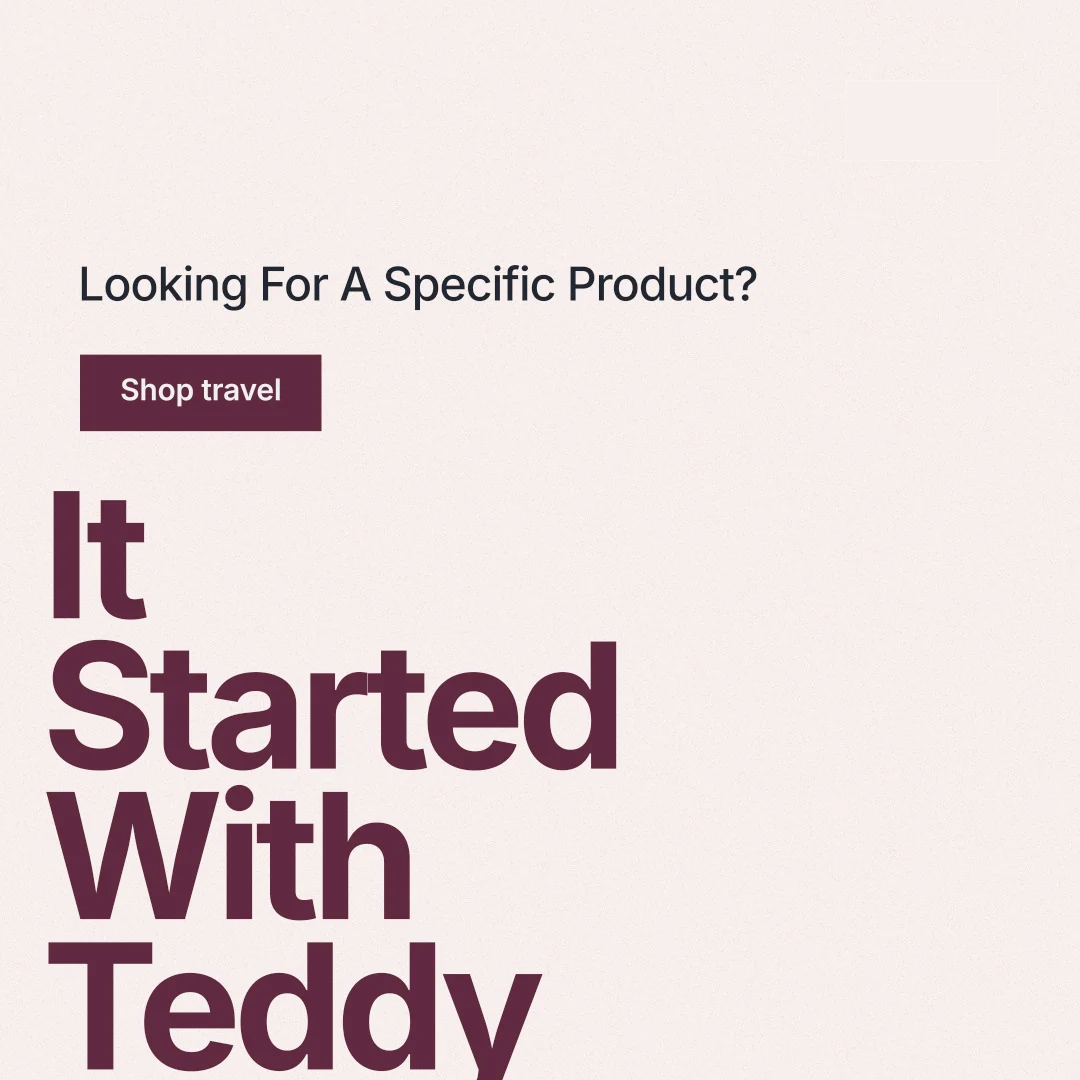Instagram post for By Teddy: "It Started With Teddy". Swiss style, oversized layout, light palette in white, grey.