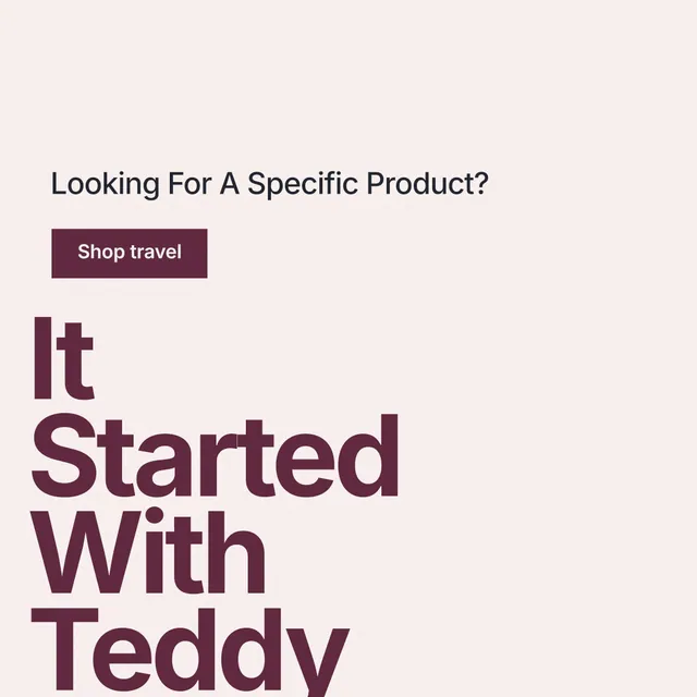Instagram post for By Teddy: "It Started With Teddy". Swiss style, oversized layout, light palette in white, grey.