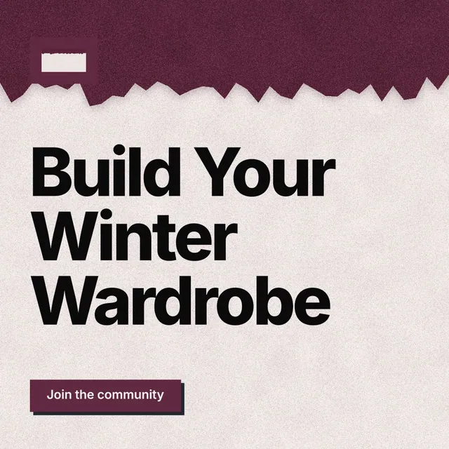 Instagram post for By Teddy: "Build Your Winter Wardrobe". Paper trio style, announce layout, light palette in red, orange, grey.