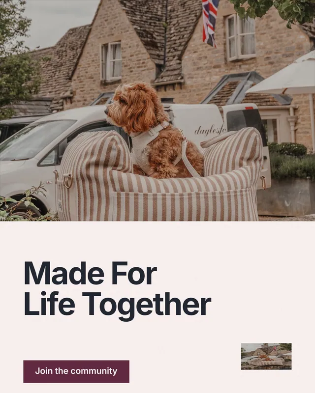 Instagram portrait post for By Teddy: "Made For Life Together". Swiss style, bottom layout, light palette in grey, white, orange.