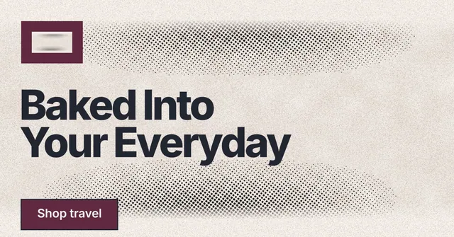 Social ad for By Teddy: "Baked Into Your Everyday". Ink sticker style, announce layout, light palette in orange, white, grey.