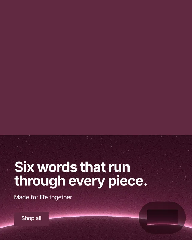 Instagram portrait post for By Teddy: "Six words that run through every piece." Swiss style, bottom layout, dark palette in red, pink.