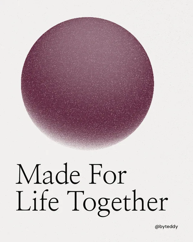 Instagram portrait post for By Teddy: "Made For Life Together". Auto 4x5 style, technique:shader field layout, light palette in white, red, grey.