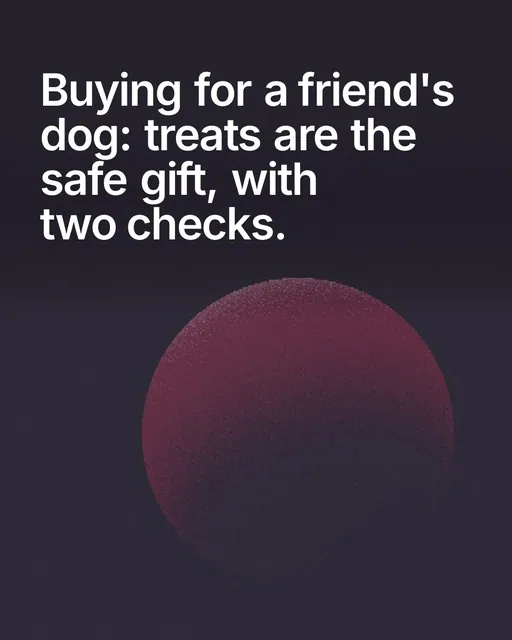 Video for By Teddy: "Buying for a friend's dog: treats are the safe gift, with two checks.". Shader loop, 6.0 s, dark palette.