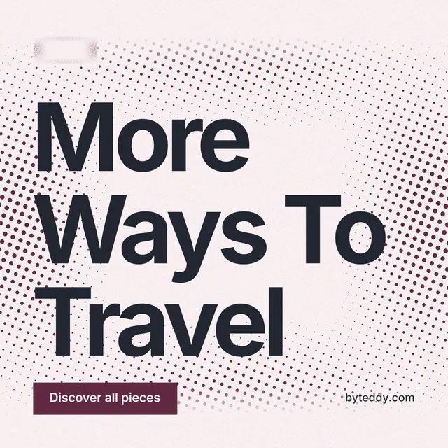 Instagram post for By Teddy: "More Ways To Travel". Swiss style, poster layout, light palette in white, red, grey.