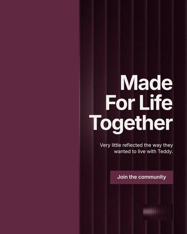 Instagram portrait post for By Teddy: "Made For Life Together". Swiss style, right layout, dark palette in red, black, pink.