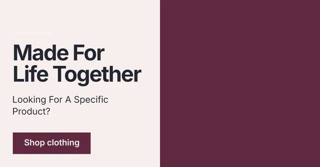 Social ad for By Teddy: "Made For Life Together". Swiss style, bottom layout, light palette in red, white, grey.