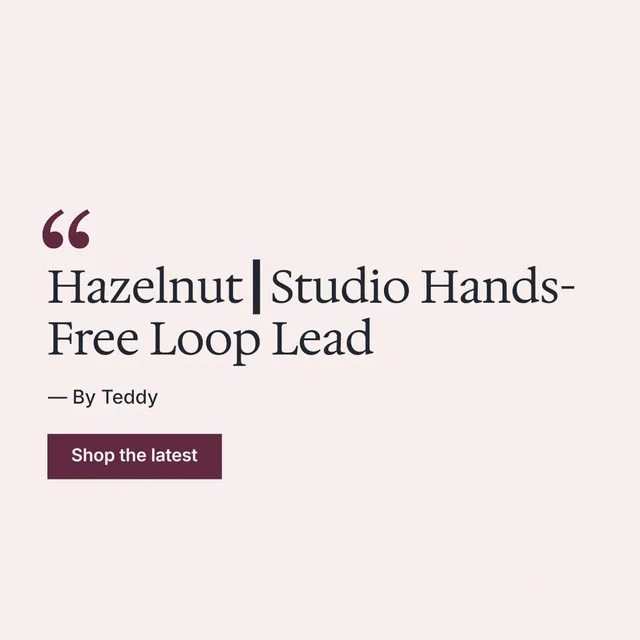 Instagram post for By Teddy: "Hazelnut┃Studio Hands-Free Loop Lead". Swiss style, quote layout, light palette in white.