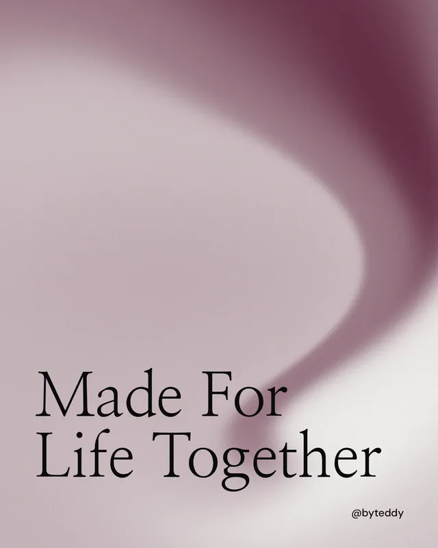Instagram portrait post for By Teddy: "Made For Life Together". Auto 4x5 style, technique:shader field layout, light palette in grey, red, white.