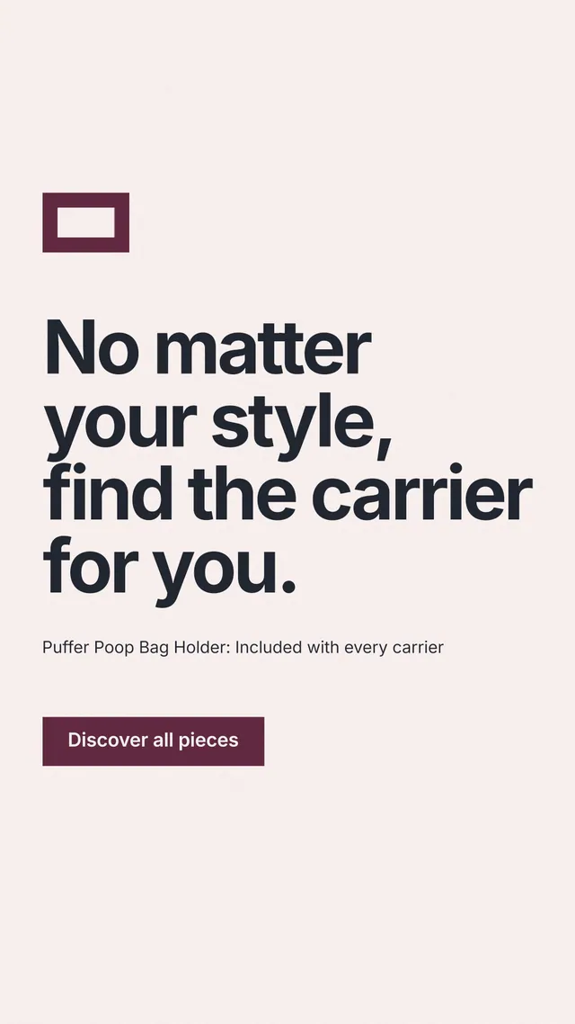 Instagram story for By Teddy: "No matter your style, find the carrier for you." Swiss style, announce layout, light palette in white, grey.